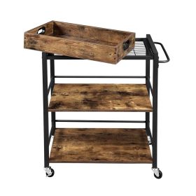 Farmhouse 3-Tier Kitchen Microwave Cart With Serving Tray On Wheels