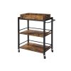Farmhouse 3-Tier Kitchen Microwave Cart With Serving Tray On Wheels