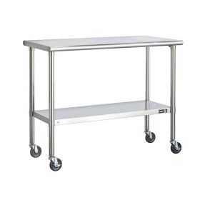 Stainless Steel 2-Ft Kitchen Island Cart Prep Table With Casters