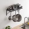 Matte Black Stainless Steel Wall Mounted Pot Rack With 10 Hanging Hooks
