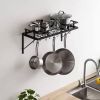 Matte Black Stainless Steel Wall Mounted Pot Rack With 10 Hanging Hooks