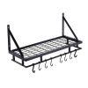 Matte Black Stainless Steel Wall Mounted Pot Rack With 10 Hanging Hooks