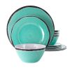 12-Piece Melamine Plates Bowls Dinnerware Set In Turquoise Blue - Service For 4