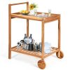 Solid Wood Rolling Serving Cart Kitchen Island With Bottom Shelf