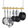 Ceiling Mounted 36-Inch Wooden Pot Rack With 4 Pan Hanging Hooks And 2 Swivel Hooks