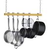 Ceiling Mounted 36-Inch Wooden Pot Rack With 4 Pan Hanging Hooks And 2 Swivel Hooks