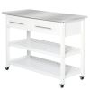 White Rolling Kitchen Island 2 Drawers Storage With Stainless Steel Top