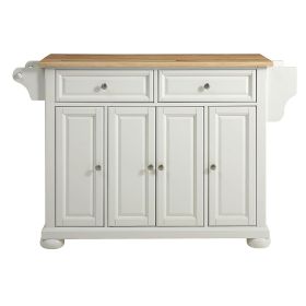 White Kitchen Island Storage Cabinet With Solid Wood Top