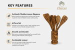 Olive Wood Kitchen Utensil Set with Holder - 6 Piece Hand Carved Wooden Cooking Spoons and Spatula Tools Set for Cooking, Serving
