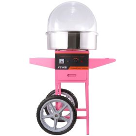 Electric Cotton Candy Machine Cart with Bubble Cover Shield, 1000W Commercial Floss Maker with Stainless Steel Bowl, Sugar Scoop and Drawer