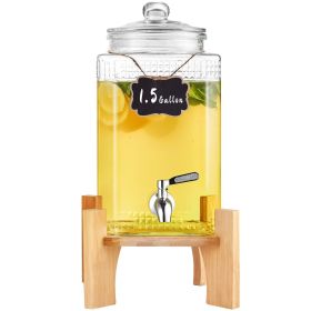 Beverage Dispenser, 1.5 Gallon Drink Dispensers for Parties, 2PC,Glass Juice Dispenser with Stand, Stainless Steel Spigot