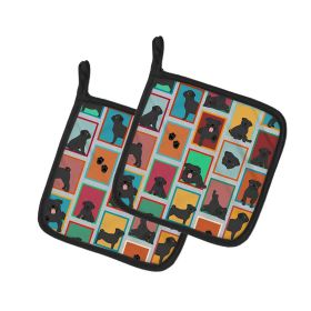 Lots of Black Pug Pair of Pot Holders Kitchen Heat Resistant Pot Holders Sets Oven Hot Pads for Cooking Baking BBQ, 7 1/2 x 7 1/2