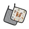 Red and White Border Collie Coffee Bar Pair of Pot Holders Pair 7.5x7.5 Quilted Insulated Hot Pads Decorative Kitchen Gift Made in USA