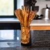 Olive Wood Kitchen Utensil Set with Holder - 6 Piece Hand Carved Wooden Cooking Spoons and Spatula Tools Set for Cooking, Serving