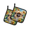 Pekingese in Sunflowers Pair of Pot Holders Kitchen Heat Resistant Pot Holders Sets Oven Hot Pads for Cooking Baking BBQ, 7 1/2 x 7 1/2