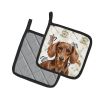 Chocolate and Tan Dachshund Coffee Bar Pair of Pot Holders Pair 7.5x7.5 Quilted Insulated Hot Pads Decorative Kitchen Gift Made in USA