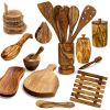 Mediterranean Olive Wood Ultimate Kitchen Collection - 25-Piece Luxury Handcrafted Cooking, Dining and Serving Accessories Set for Home and Tabletop