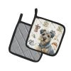 Blue and Tan Border Terrier Coffee Bar Pair of Pot Holders Pair 7.5x7.5 Quilted Insulated Hot Pads Decorative Kitchen Gift Made in USA