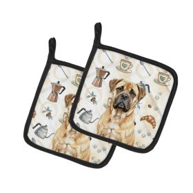 Bullmastiff Coffee Bar Pair of Pot Holders Pair 7.5x7.5 Quilted Insulated Hot Pads Decorative Kitchen Gift Made in USA