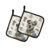 Blue and Tan Border Terrier Coffee Bar Pair of Pot Holders Pair 7.5x7.5 Quilted Insulated Hot Pads Decorative Kitchen Gift Made in USA