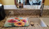 Gerbera Daisies in Watercolor Dish Drying Mat Absorbent Dish Drying Mat Pad for Kitchen Counter Dish Drainer Mat for Countertop, 14 x 21", Multicolor