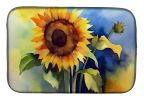 Sunflowers in Watercolor Dish Drying Mat Absorbent Dish Drying Mat Pad for Kitchen Counter Dish Drainer Mat for Countertop, 14 x 21", Multicolor
