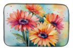 Gerbera Daisies in Watercolor Dish Drying Mat Absorbent Dish Drying Mat Pad for Kitchen Counter Dish Drainer Mat for Countertop, 14 x 21", Multicolor