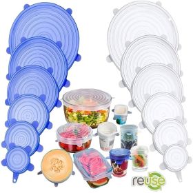 6/12/24PCS BPA-free Silicone Stretch Lids; Food Bowl Covers; Reusable Food Saving Cover; Stretchable Multifunctional Fruit And Vegetable Fresh-ke (Color: 12PCS White+12PCS Blue)